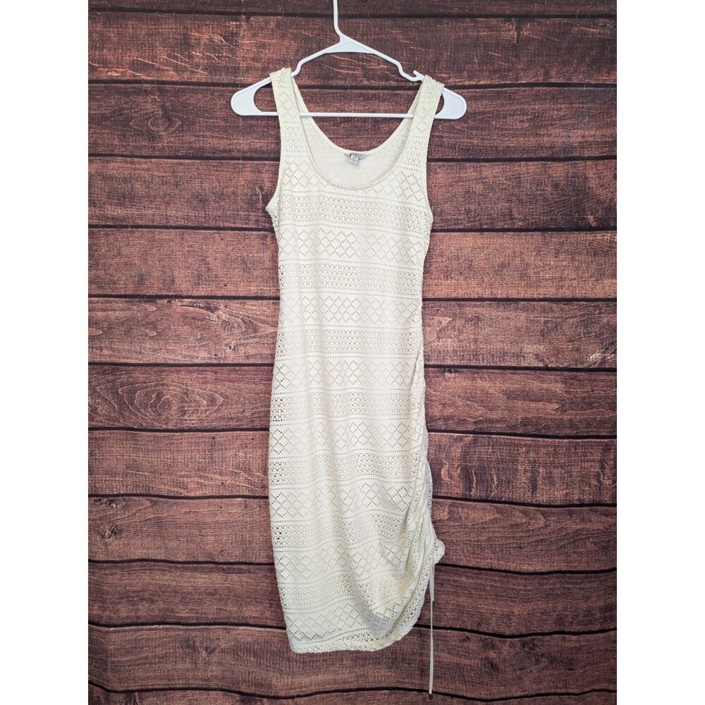 Guess Size S Cream Sleeveless Scoop Neck Stretch Body Conforming Sheath‎ Dress